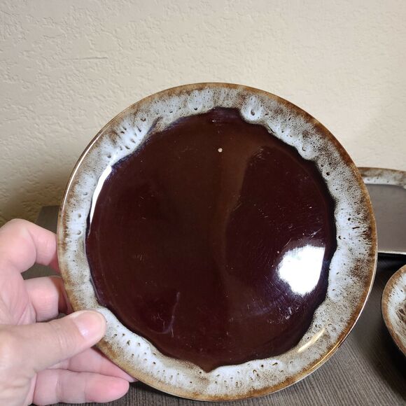 Vintage 60-70s Old Hickory Drip Glaze Ovenware Plates Nasco Product Japan 7 Inch - Picture 4 of 10